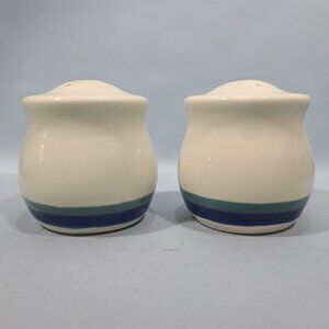Pfaltzgraff Northwinds Salt & Pepper Shaker Set 3 & 4 Hole Blue Green Bands